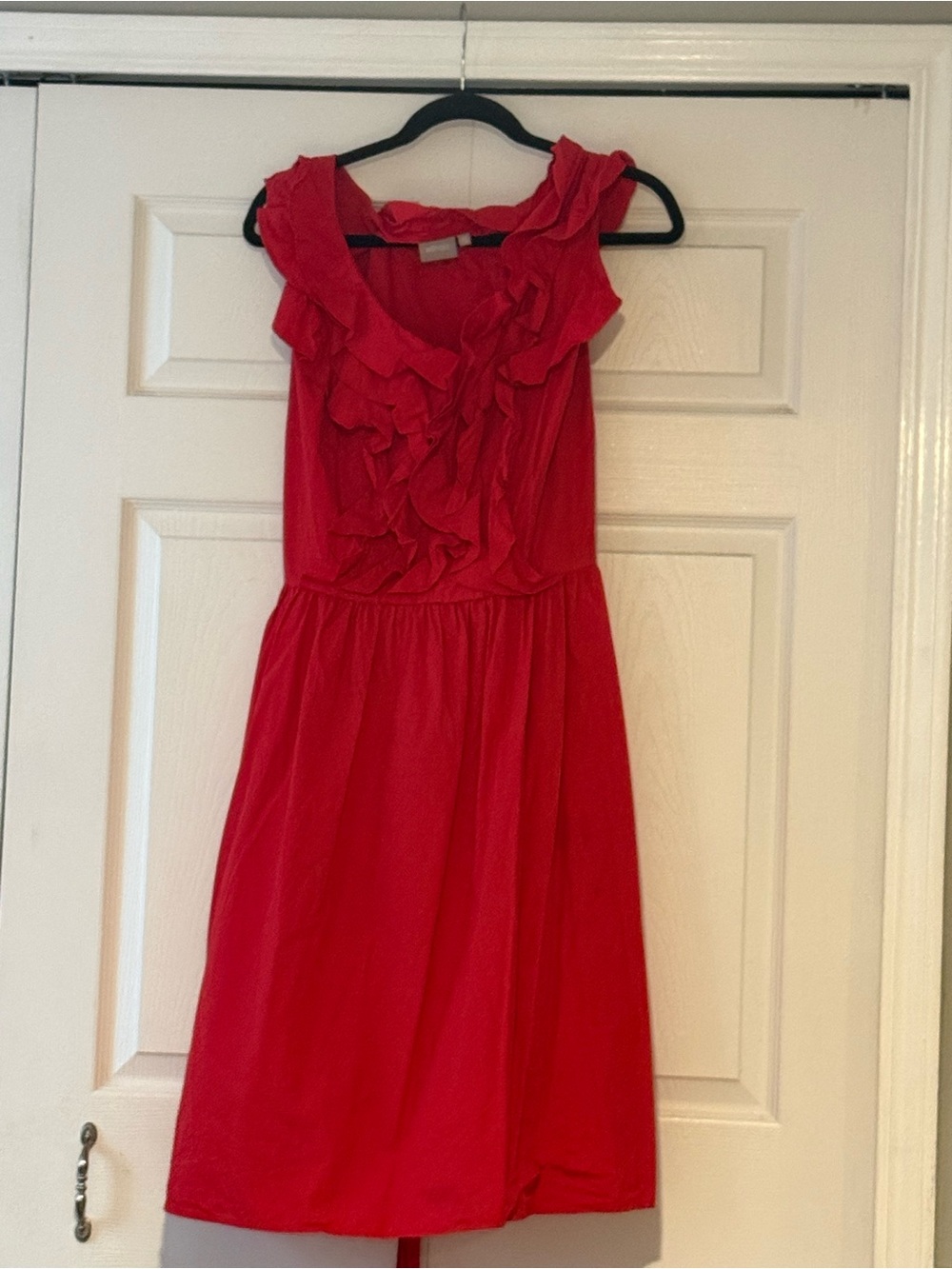 Eshakti- Red Ruffle Front Sleeveless Dress